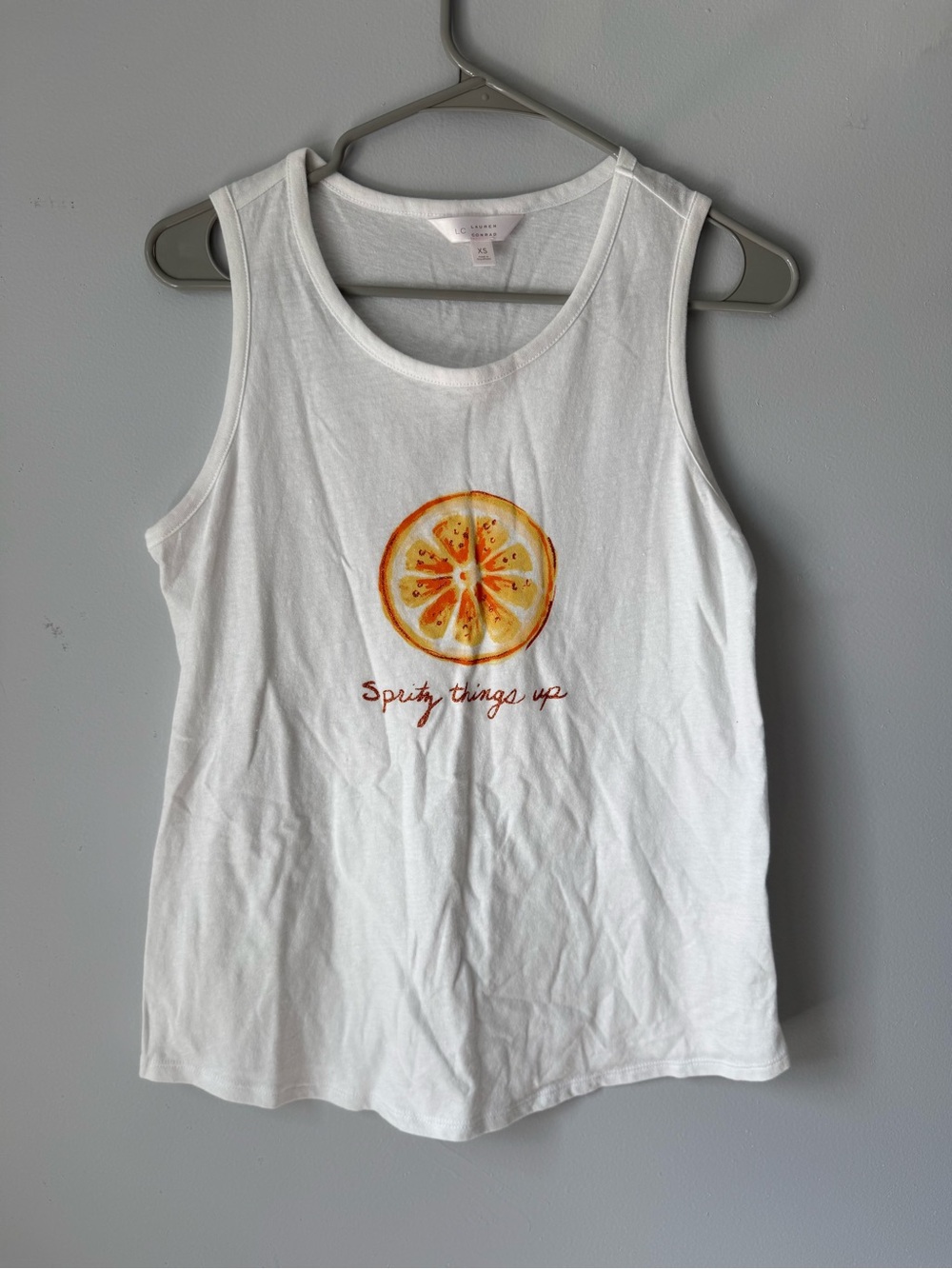 Lauren Conrad Spritz Things Up White Tank Top Floral Orange Slice Tank Summer XS